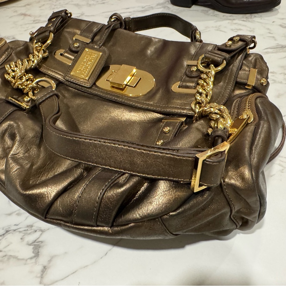 Badgley Mischka Bronze Metallic Leather Bag - Picture 12 of 13